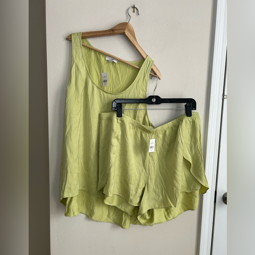 NWT LOFT Sleep Lime Green Matching Set Shorts Tank Top Pajamas Sleepwear XXL